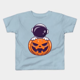 Astronaut With Pumpkin Halloween Cartoon Kids T-Shirt